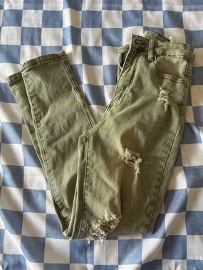 SHEIN Olive Green Distressed Skinny Jeans